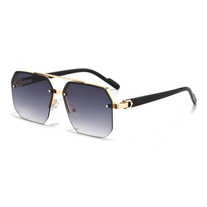 Oversize Retro podwójne mostki wielokątne kwadratowe metalowe męskie okulary przeciwsłoneczne moda gradientowe odcienie UV400 modne damskie okulary przeciwsłoneczne