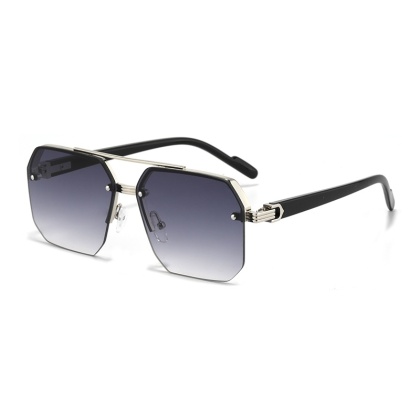 Oversize Retro podwójne mostki wielokątne kwadratowe metalowe męskie okulary przeciwsłoneczne moda gradientowe odcienie UV400 modne damskie okulary przeciwsłoneczne
