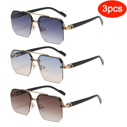 Oversize Retro podwójne mostki wielokątne kwadratowe metalowe męskie okulary przeciwsłoneczne moda gradientowe odcienie UV400 modne damskie okulary przeciwsłoneczne