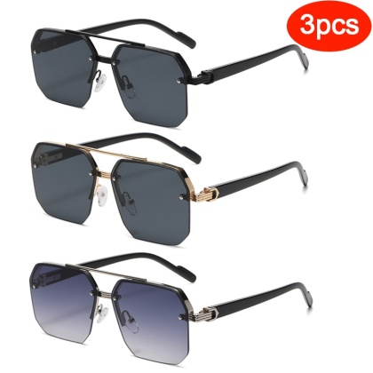 Oversize Retro podwójne mostki wielokątne kwadratowe metalowe męskie okulary przeciwsłoneczne moda gradientowe odcienie UV400 modne damskie okulary przeciwsłoneczne