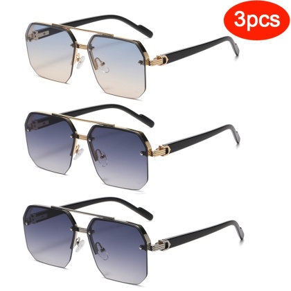 Oversize Retro podwójne mostki wielokątne kwadratowe metalowe męskie okulary przeciwsłoneczne moda gradientowe odcienie UV400 modne damskie okulary przeciwsłoneczne
