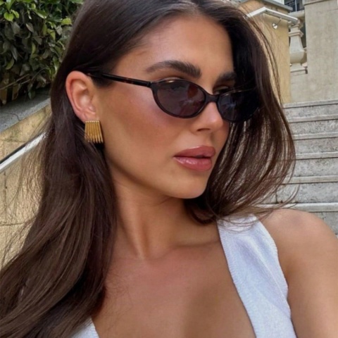 Retro okulary przeciwsłoneczne z owalną ramką moda spersonalizowane modne małe okulary przeciwsłoneczne Punk kocie oczy parasolka okulary przeciwsłoneczne