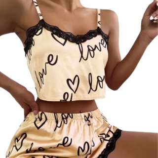 2-częściowy zestaw damski piżama z krótkimi spodenkami garnitur Homewear bielizna z nadrukiem Pijama seksowna bielizna kamizelki zbiorniki koszulka nocna damska bielizna nocna