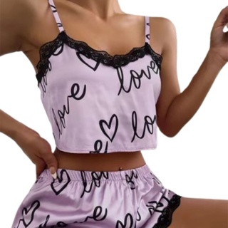 2-częściowy zestaw damski piżama z krótkimi spodenkami garnitur Homewear bielizna z nadrukiem Pijama seksowna bielizna kamizelki zbiorniki koszulka nocna damska bielizna nocna
