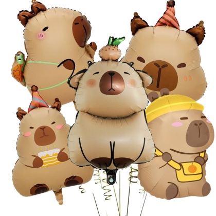 5 sztuk Cartoon Capybara zestaw balonów z folii aluminiowej śliczne Kapibala dzieci dekoracje na imprezę urodzinową dostarcza Baby Shower Air Globos