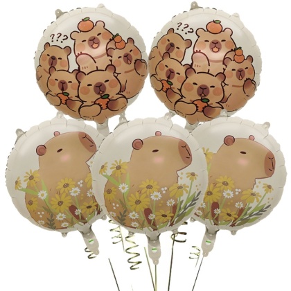 5 sztuk Cartoon Capybara zestaw balonów z folii aluminiowej śliczne Kapibala dzieci dekoracje na imprezę urodzinową dostarcza Baby Shower Air Globos