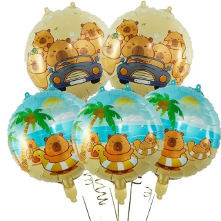 5 sztuk Cartoon Capybara zestaw balonów z folii aluminiowej śliczne Kapibala dzieci dekoracje na imprezę urodzinową dostarcza Baby Shower Air Globos