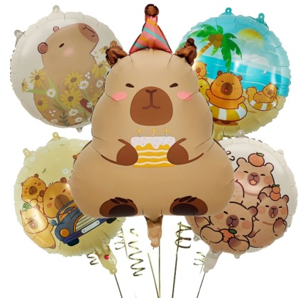 5 sztuk Cartoon Capybara zestaw balonów z folii aluminiowej śliczne Kapibala dzieci dekoracje na imprezę urodzinową dostarcza Baby Shower Air Globos