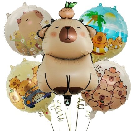 5 sztuk Cartoon Capybara zestaw balonów z folii aluminiowej śliczne Kapibala dzieci dekoracje na imprezę urodzinową dostarcza Baby Shower Air Globos