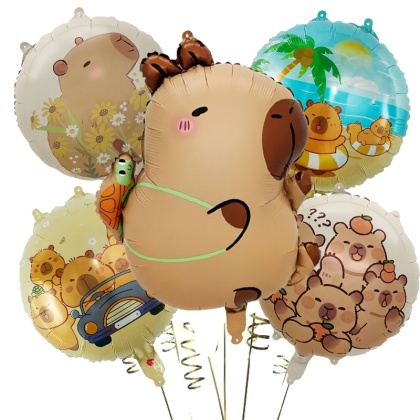 5 sztuk Cartoon Capybara zestaw balonów z folii aluminiowej śliczne Kapibala dzieci dekoracje na imprezę urodzinową dostarcza Baby Shower Air Globos