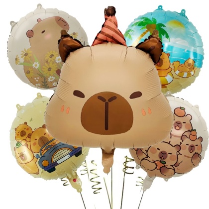 5 sztuk Cartoon Capybara zestaw balonów z folii aluminiowej śliczne Kapibala dzieci dekoracje na imprezę urodzinową dostarcza Baby Shower Air Globos
