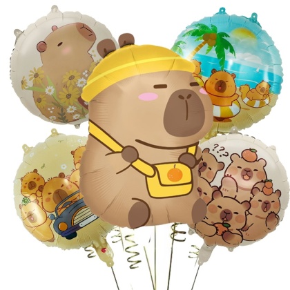 5 sztuk Cartoon Capybara zestaw balonów z folii aluminiowej śliczne Kapibala dzieci dekoracje na imprezę urodzinową dostarcza Baby Shower Air Globos