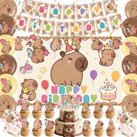 Dekoracje urodzinowe z kapybarą Balony Papierowa jednorazowa zastawa stołowa Kubek Talerz Baby Shower Dzieci Śliczne akcesoria imprezowe z kapybarą Zabawki