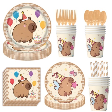 Dekoracje urodzinowe z kapybarą Balony Papierowa jednorazowa zastawa stołowa Kubek Talerz Baby Shower Dzieci Śliczne akcesoria imprezowe z kapybarą Zabawki