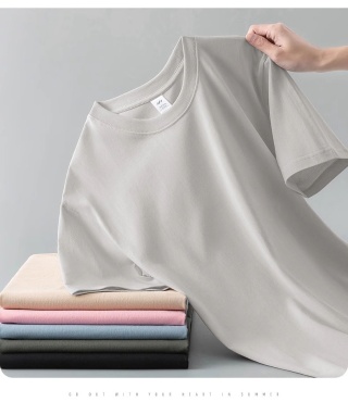 Ciężki t-shirt z okrągłym dekoltem z czystej bawełny z krótkim rękawem luźny jednolity kolor biały t-shirt męski i damski dolna koszula jednolity kolor