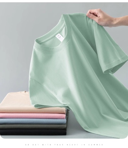 Ciężki t-shirt z okrągłym dekoltem z czystej bawełny z krótkim rękawem luźny jednolity kolor biały t-shirt męski i damski dolna koszula jednolity kolor