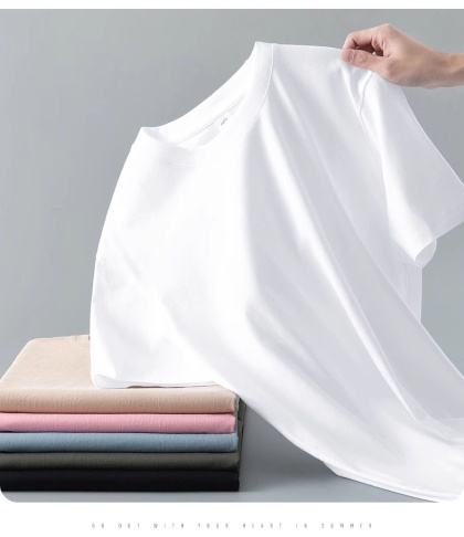 Ciężki t-shirt z okrągłym dekoltem z czystej bawełny z krótkim rękawem luźny jednolity kolor biały t-shirt męski i damski dolna koszula jednolity kolor