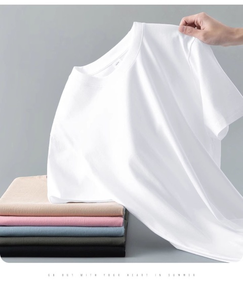 Ciężki t-shirt z okrągłym dekoltem z czystej bawełny z krótkim rękawem luźny jednolity kolor biały t-shirt męski i damski dolna koszula jednolity kolor