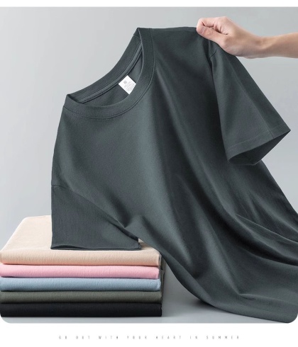 Ciężki t-shirt z okrągłym dekoltem z czystej bawełny z krótkim rękawem luźny jednolity kolor biały t-shirt męski i damski dolna koszula jednolity kolor