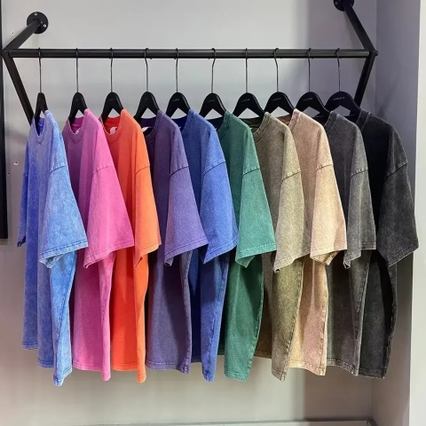 Męska damska koszulka z krótkim rękawem w stylu retro American Style, ciężka, jednolita, letnia, modna, sprana, postarzana, oversize.