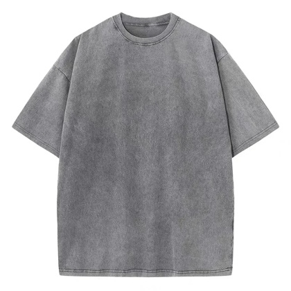 Męska damska koszulka z krótkim rękawem w stylu retro American Style, ciężka, jednolita, letnia, modna, sprana, postarzana, oversize.