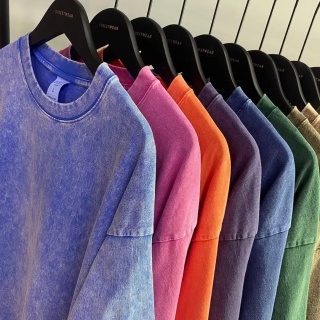 Męska damska koszulka z krótkim rękawem w stylu retro American Style, ciężka, jednolita, letnia, modna, sprana, postarzana, oversize.