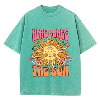 Oversize Damska koszulka bawełniana Here Comes The Sun Nadruki T-Shirty Casual O-Neck Topy z krótkim rękawem Luźne ubrania damskie