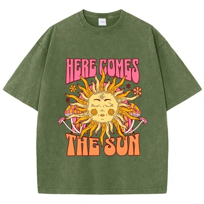 Oversize Damska koszulka bawełniana Here Comes The Sun Nadruki T-Shirty Casual O-Neck Topy z krótkim rękawem Luźne ubrania damskie