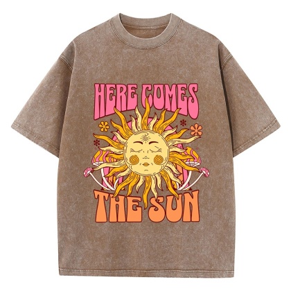 Oversize Damska koszulka bawełniana Here Comes The Sun Nadruki T-Shirty Casual O-Neck Topy z krótkim rękawem Luźne ubrania damskie