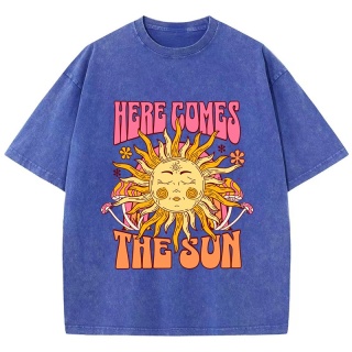 Oversize Damska koszulka bawełniana Here Comes The Sun Nadruki T-Shirty Casual O-Neck Topy z krótkim rękawem Luźne ubrania damskie