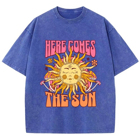 Oversize Damska koszulka bawełniana Here Comes The Sun Nadruki T-Shirty Casual O-Neck Topy z krótkim rękawem Luźne ubrania damskie