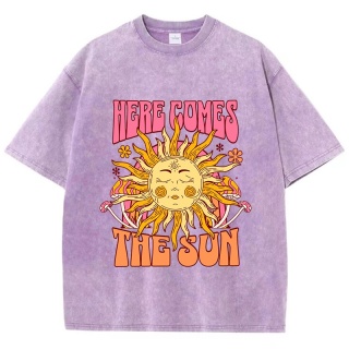 Oversize Damska koszulka bawełniana Here Comes The Sun Nadruki T-Shirty Casual O-Neck Topy z krótkim rękawem Luźne ubrania damskie