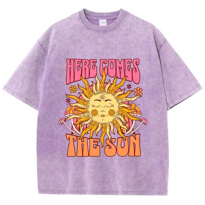 Oversize Damska koszulka bawełniana Here Comes The Sun Nadruki T-Shirty Casual O-Neck Topy z krótkim rękawem Luźne ubrania damskie