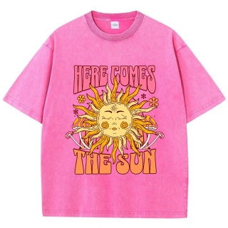 Oversize Damska koszulka bawełniana Here Comes The Sun Nadruki T-Shirty Casual O-Neck Topy z krótkim rękawem Luźne ubrania damskie