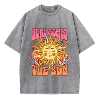 Oversize Damska koszulka bawełniana Here Comes The Sun Nadruki T-Shirty Casual O-Neck Topy z krótkim rękawem Luźne ubrania damskie