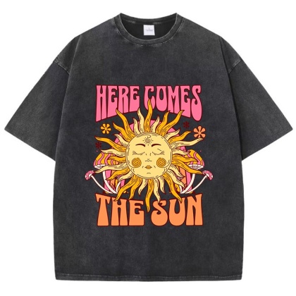 Oversize Damska koszulka bawełniana Here Comes The Sun Nadruki T-Shirty Casual O-Neck Topy z krótkim rękawem Luźne ubrania damskie